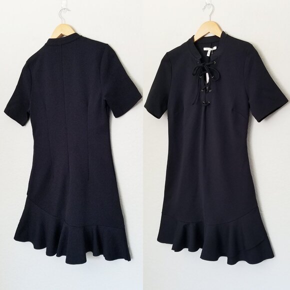 NEW Avec Les Filles Black Ponte Knit Lace-Up Dress M LBD Slimming Classic Modest - Picture 13 of 16